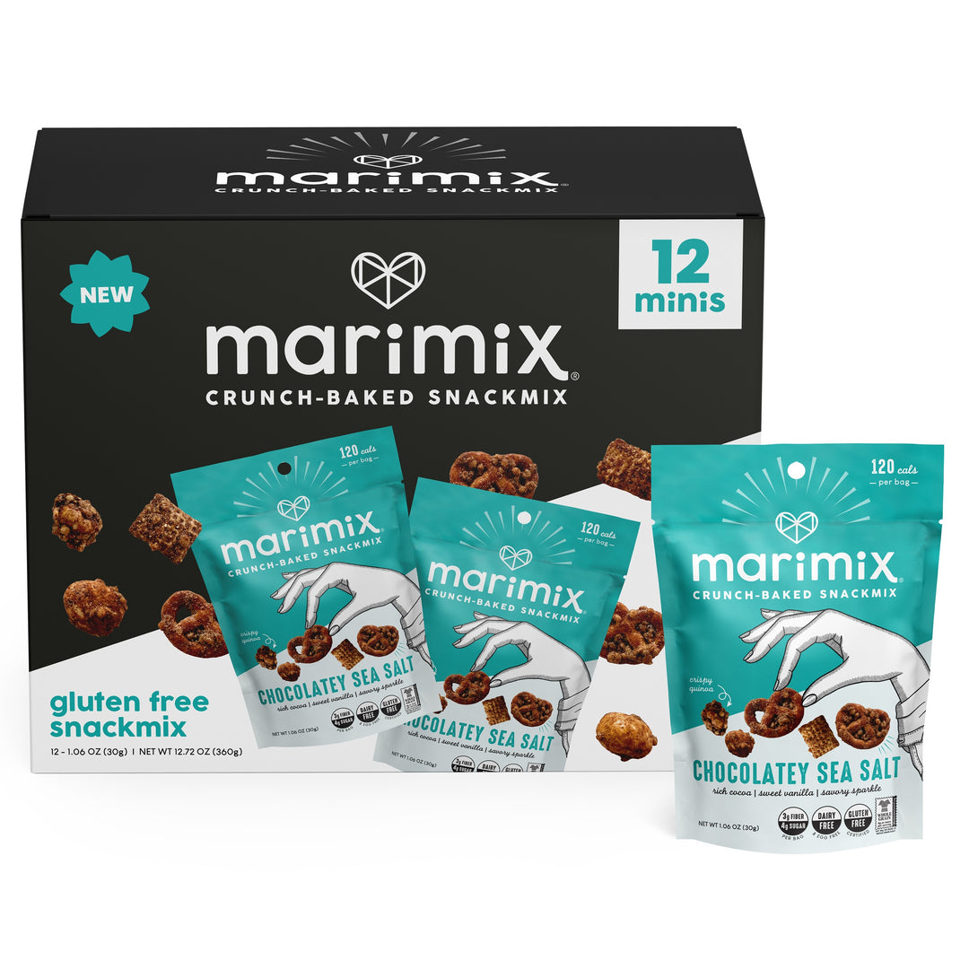Marimix Chocolatey Sea Salt 12-pack box with mini snack pouch