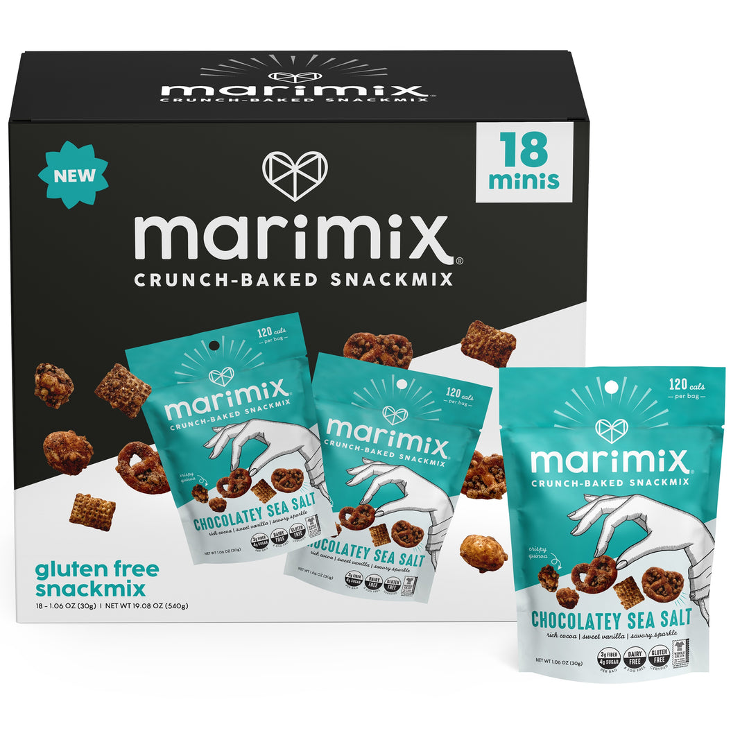 Marimix Chocolatey Sea Salt 18-pack box with mini snack pouch